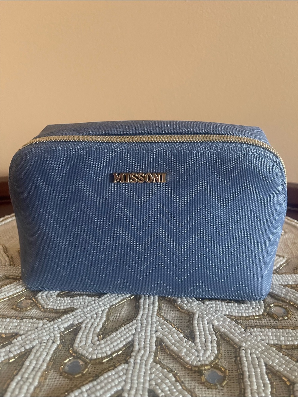 Luxury Missoni Powder Blue Chevron Cosmetic Case